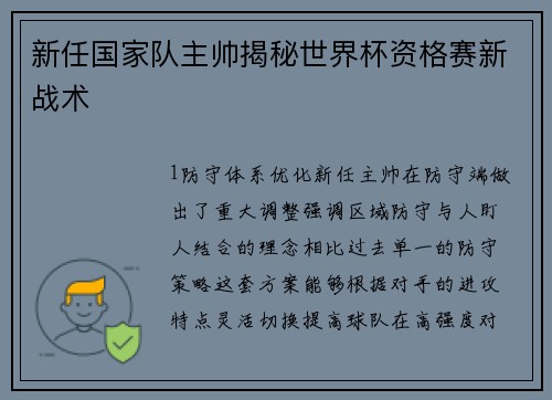 新任国家队主帅揭秘世界杯资格赛新战术